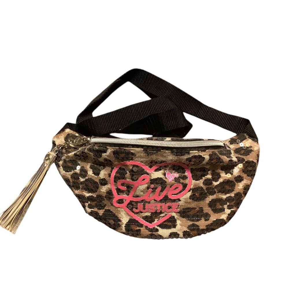 Justice Girls Leopard Print Fanny Pack‎ Sequin Tassel Accent Adjustable NWOT